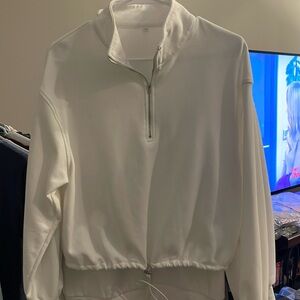 White 3/4 Zip Composition Top